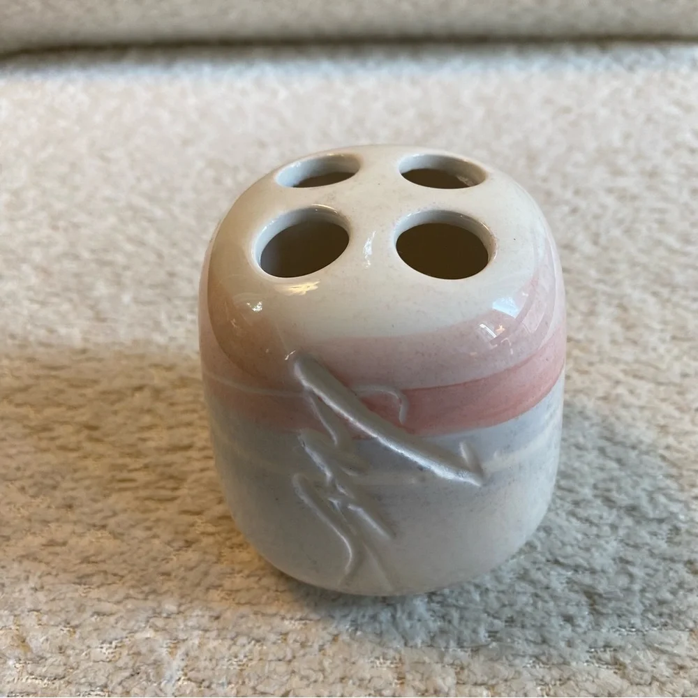 Vintage 1980s 1990s Pastel Pottery Toothbrush Holder Boho Hippie